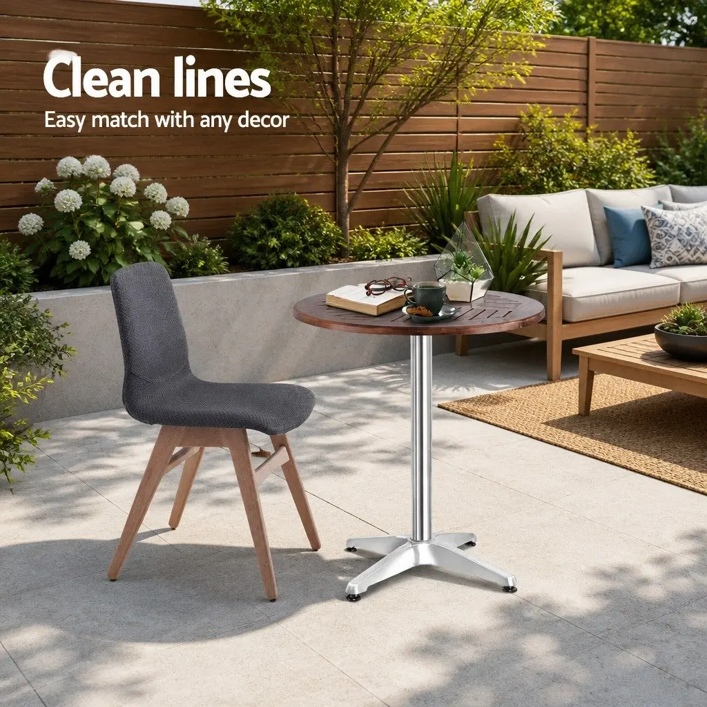 Outdoor Bar Table Round Hardwood Top Adjustable Height 60cm Silver