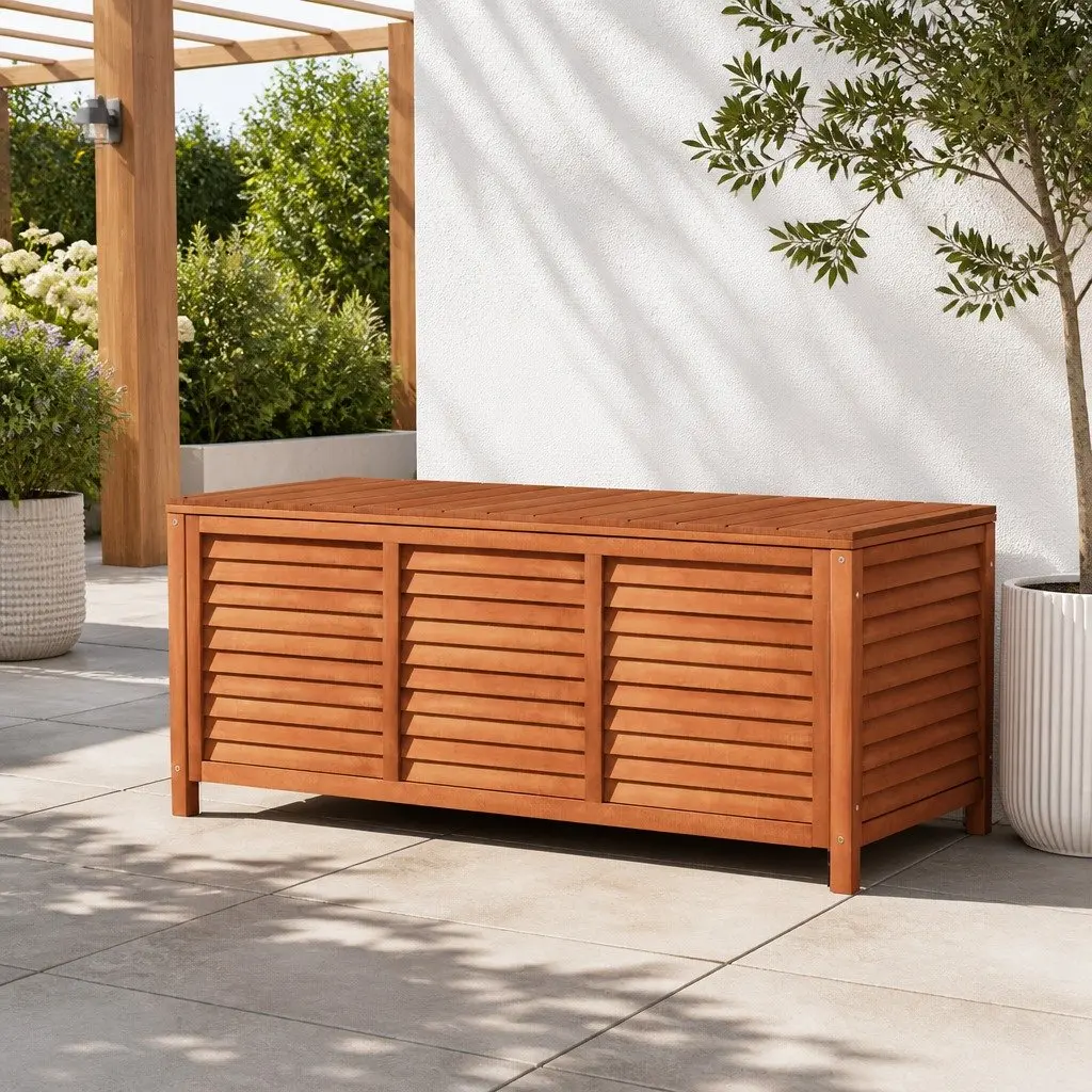 Outdoor Storage Bench Box 210L Wooden Garden Furniture Seat Nature Wood
