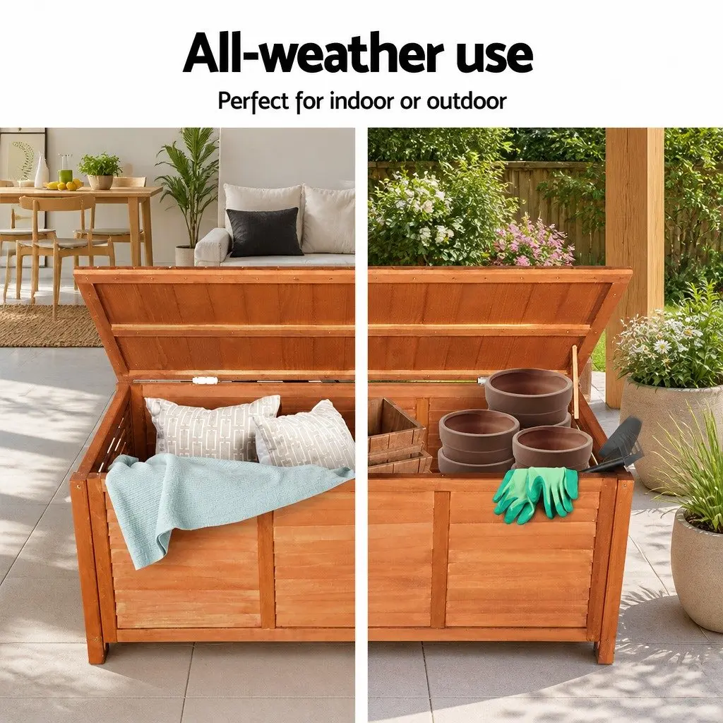 Outdoor Storage Bench Box 210L Wooden Garden Furniture Seat Nature Wood