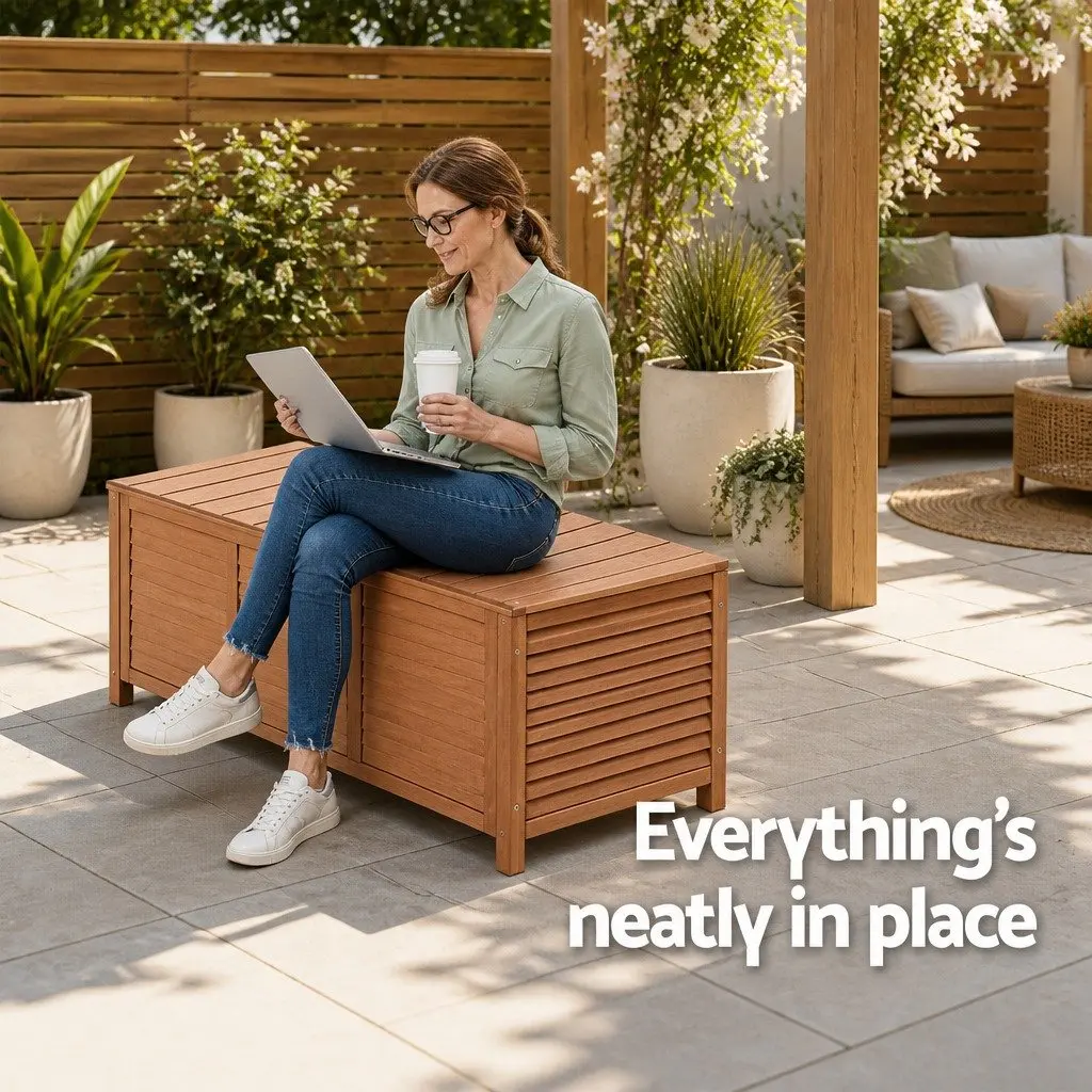 Outdoor Storage Bench Box 210L Wooden Garden Furniture Seat Nature Wood