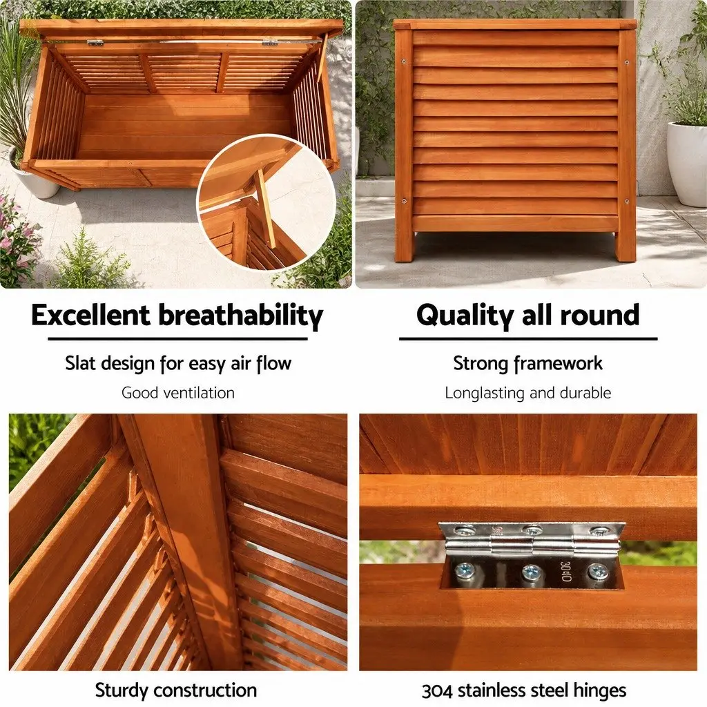 Outdoor Storage Bench Box 210L Wooden Garden Furniture Seat Nature Wood