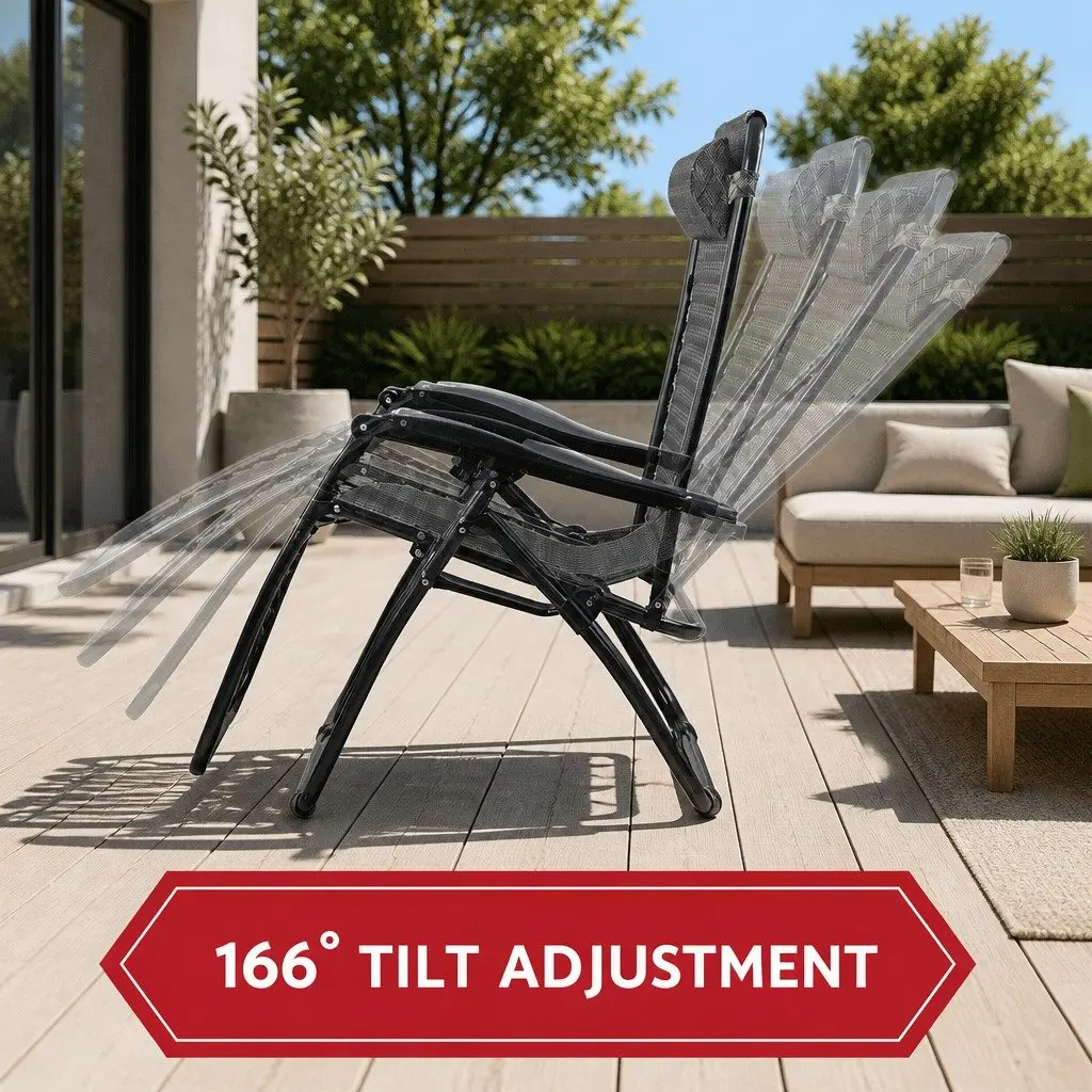2PC Zero Gravity Chair Folding Outdoor Recliner Adjustable Lounge Camping Grey