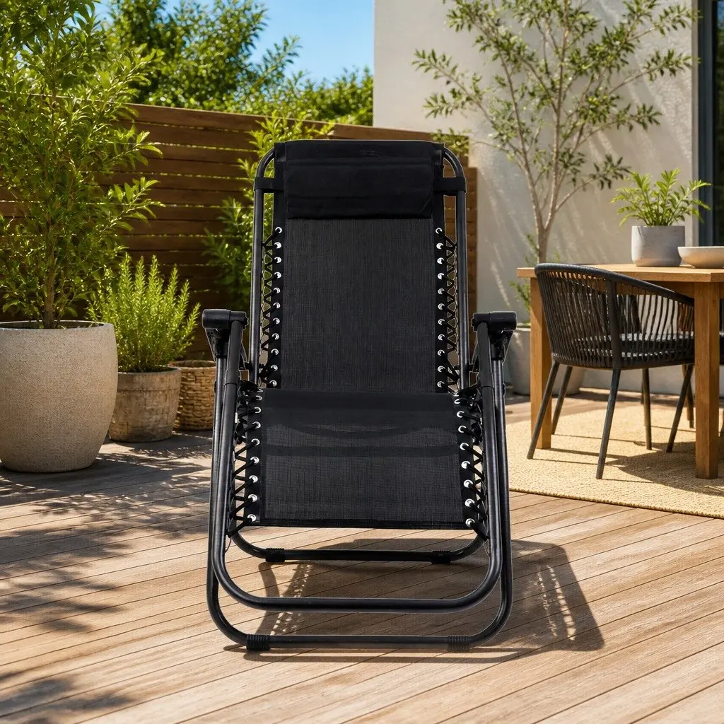 Zero Gravity Chair Folding Outdoor Recliner Adjustable Lounge Camping Black