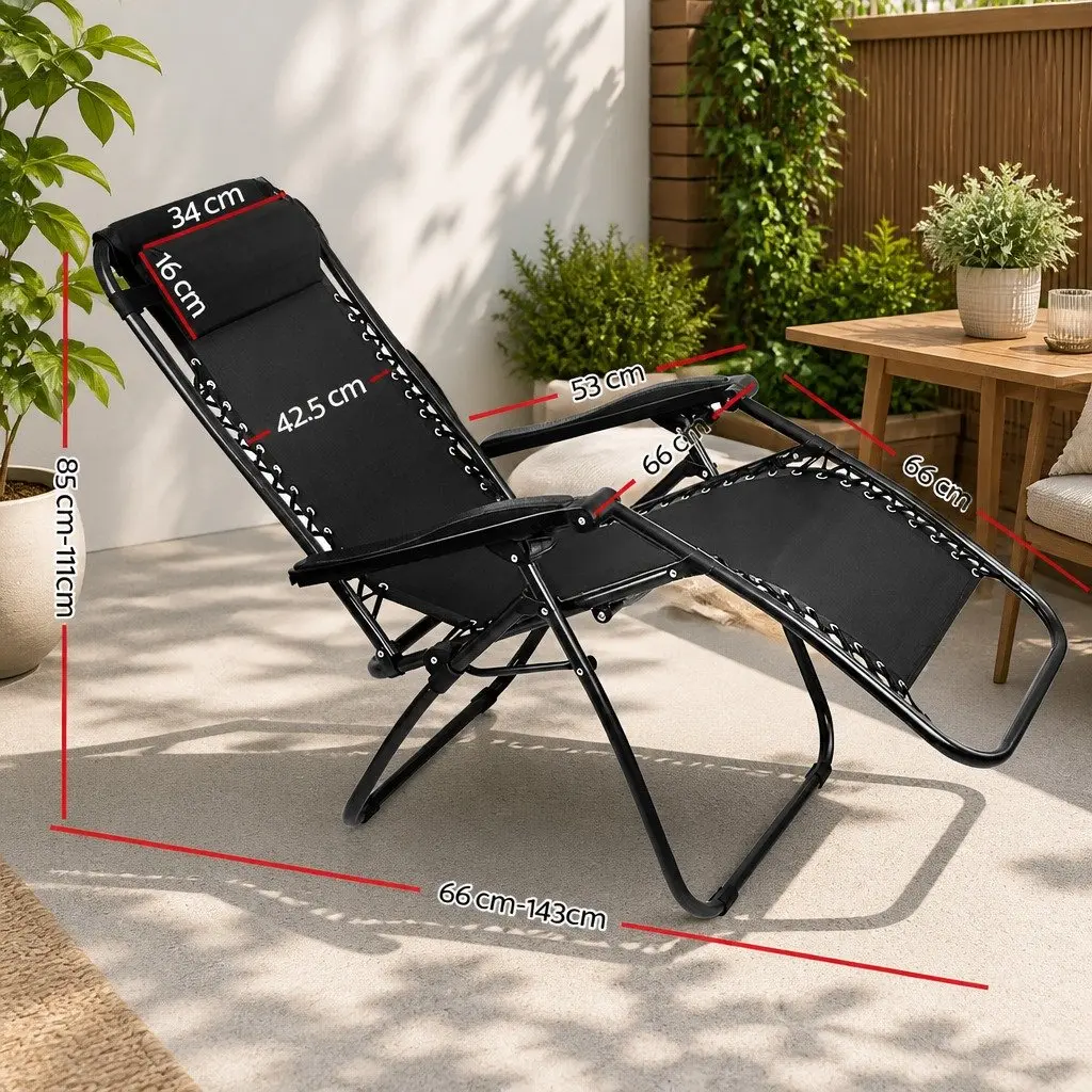 Zero Gravity Chair Folding Outdoor Recliner Adjustable Lounge Camping Black