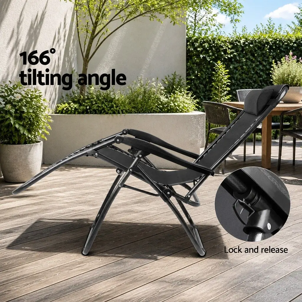 Zero Gravity Chair Folding Outdoor Recliner Adjustable Lounge Camping Black