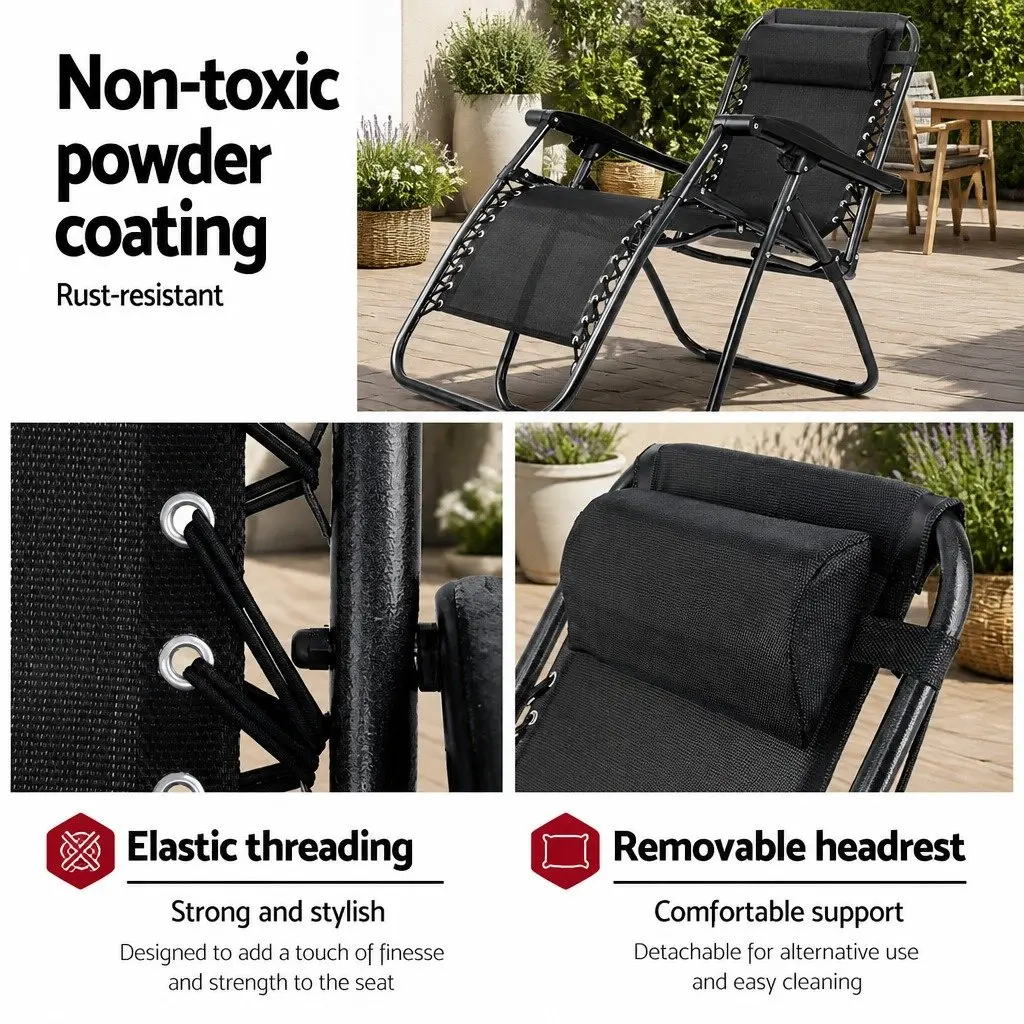 Zero Gravity Chair Folding Outdoor Recliner Adjustable Lounge Camping Black