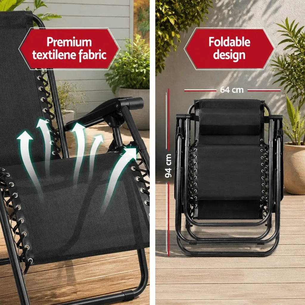 Zero Gravity Chair Folding Outdoor Recliner Adjustable Lounge Camping Black