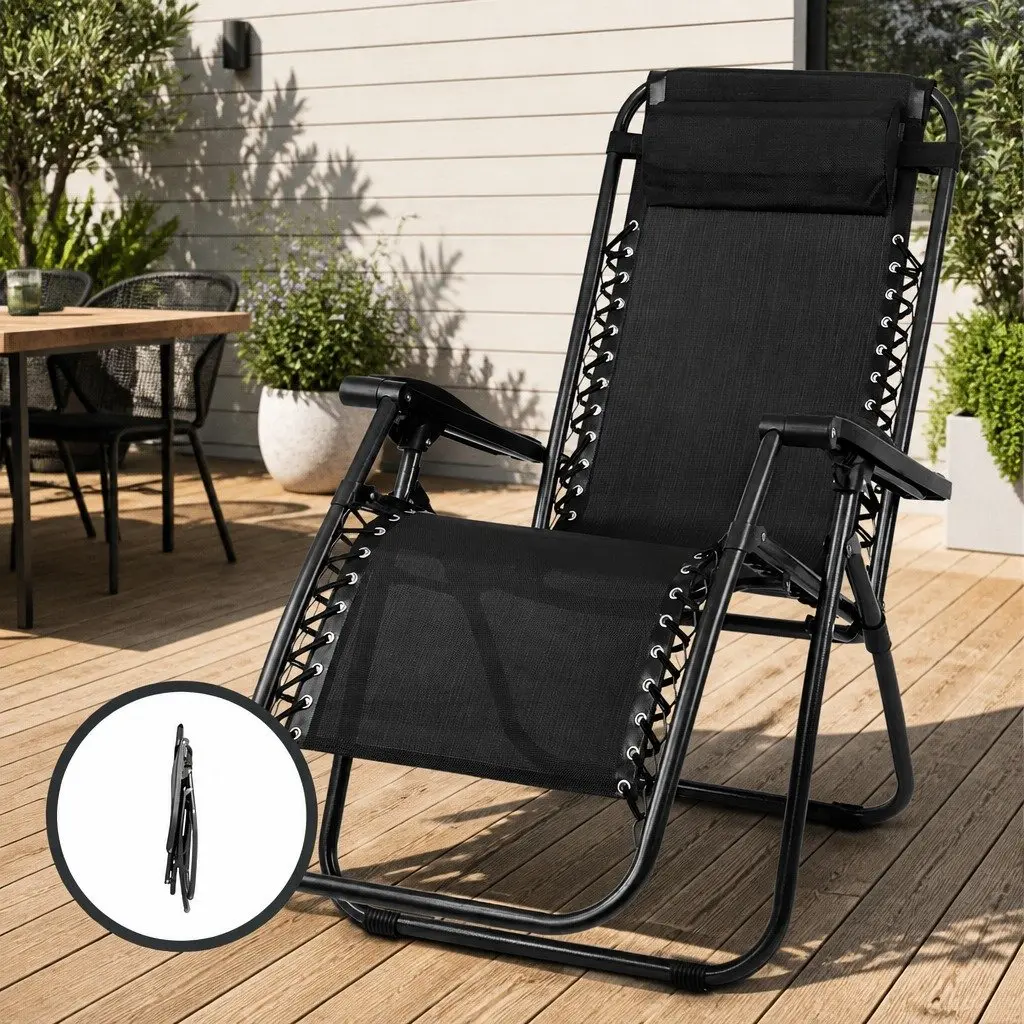Zero Gravity Chair Folding Outdoor Recliner Adjustable Lounge Camping Black
