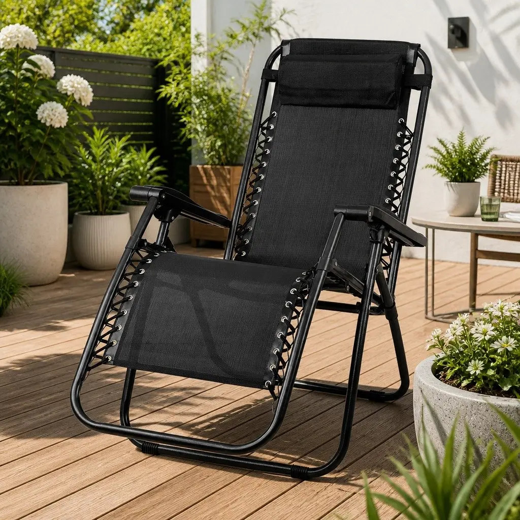 Zero Gravity Chair Folding Outdoor Recliner Adjustable Lounge Camping Black