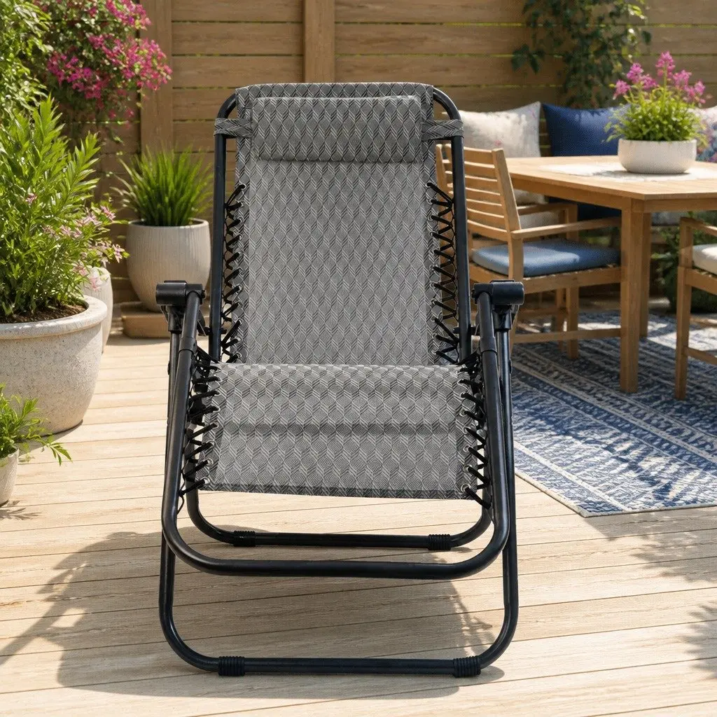 Zero Gravity Recliner Outdoor Chair Adjustable Lounge Folding Grey