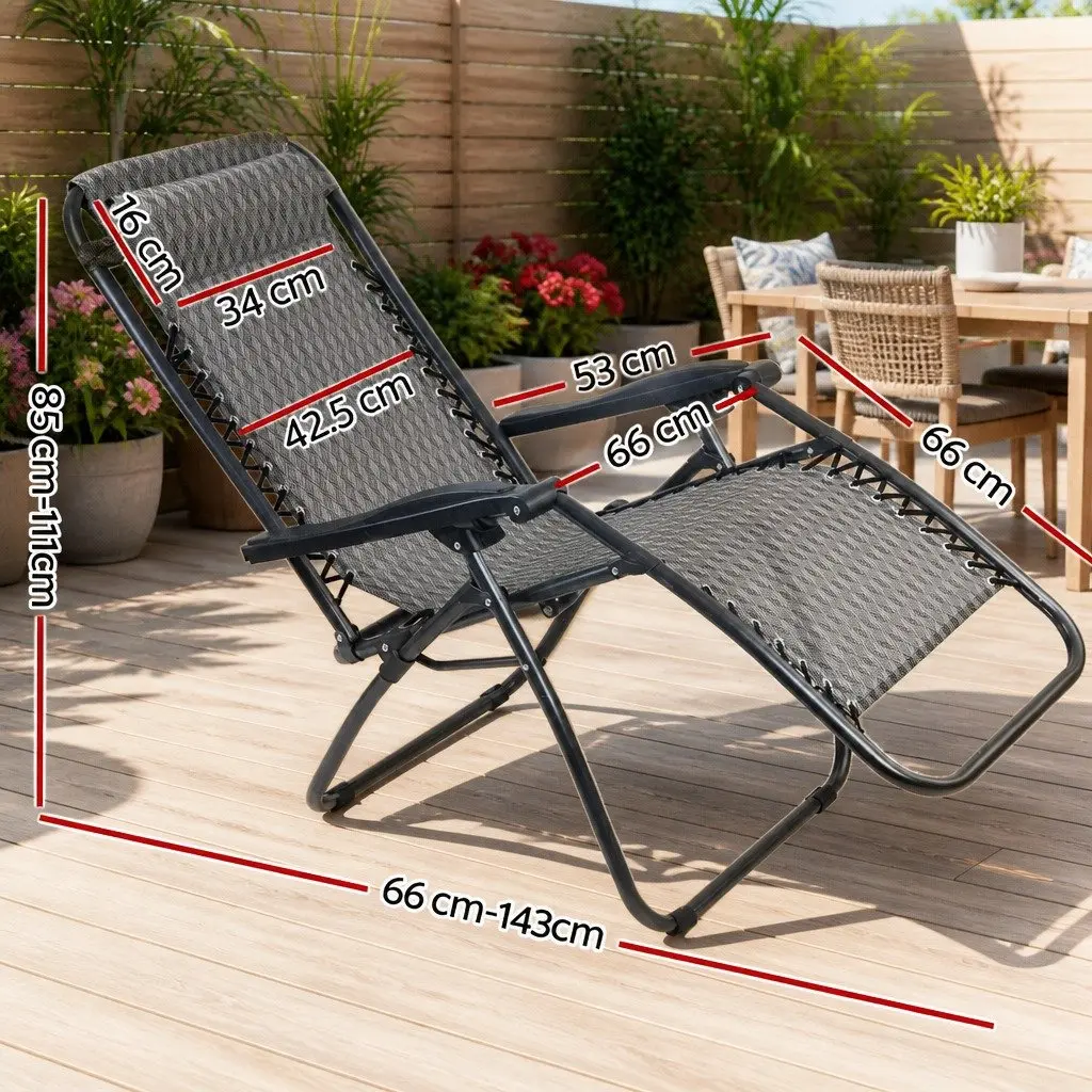 Zero Gravity Recliner Outdoor Chair Adjustable Lounge Folding Grey