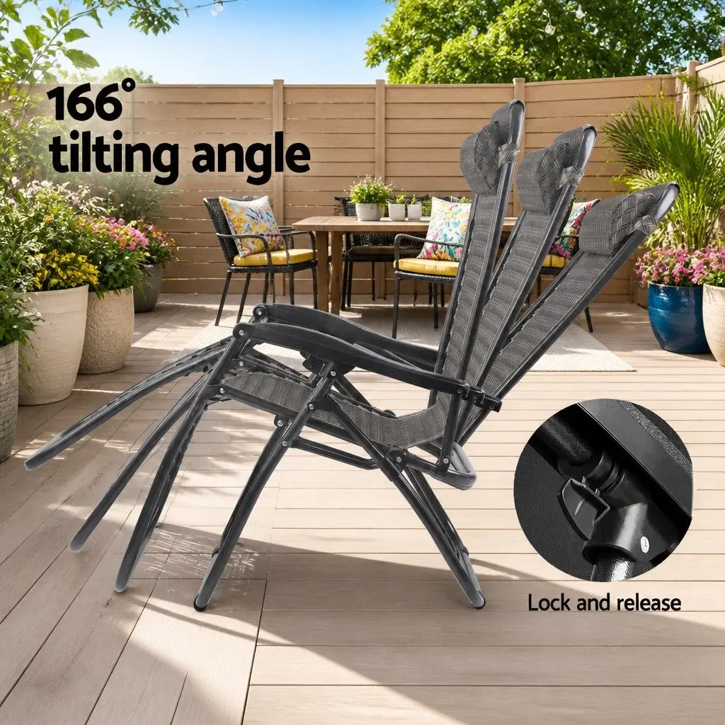 Zero Gravity Recliner Outdoor Chair Adjustable Lounge Folding Grey