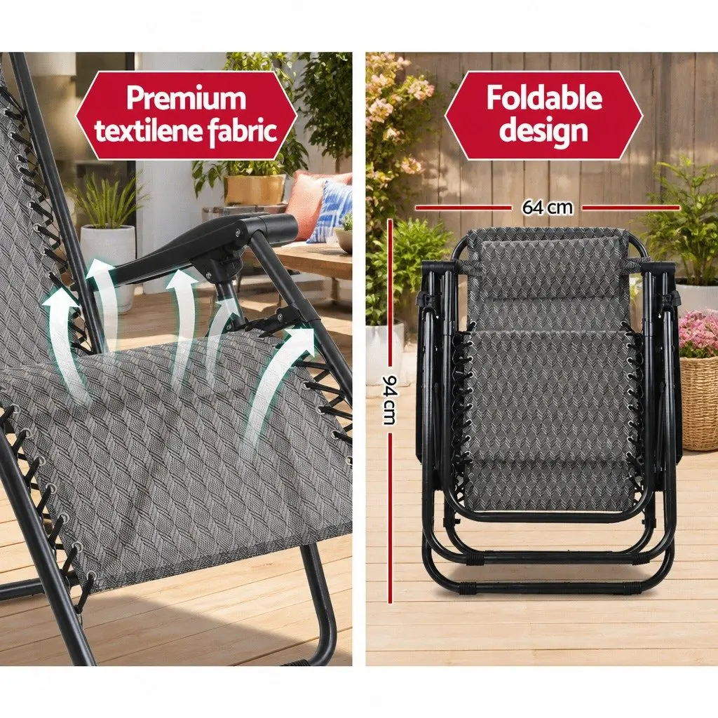 Zero Gravity Recliner Outdoor Chair Adjustable Lounge Folding Grey