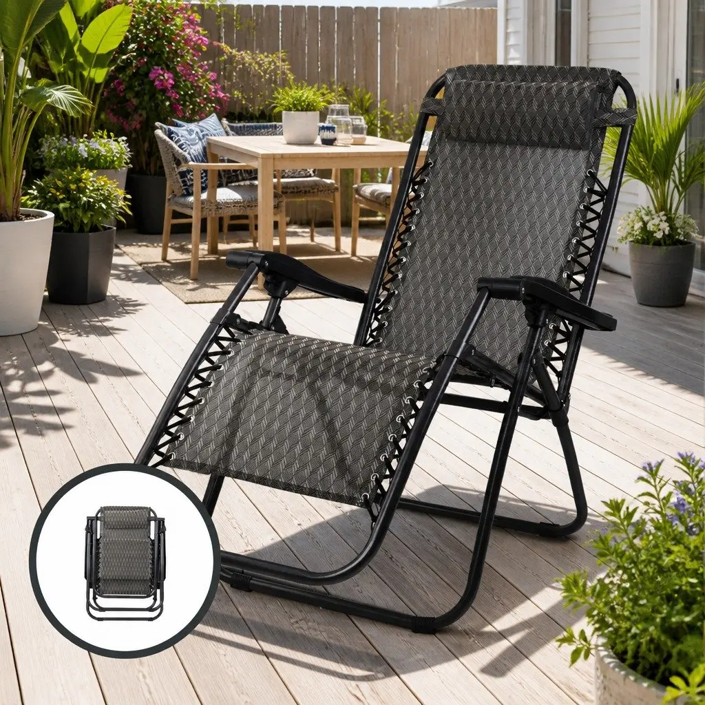 Zero Gravity Recliner Outdoor Chair Adjustable Lounge Folding Grey