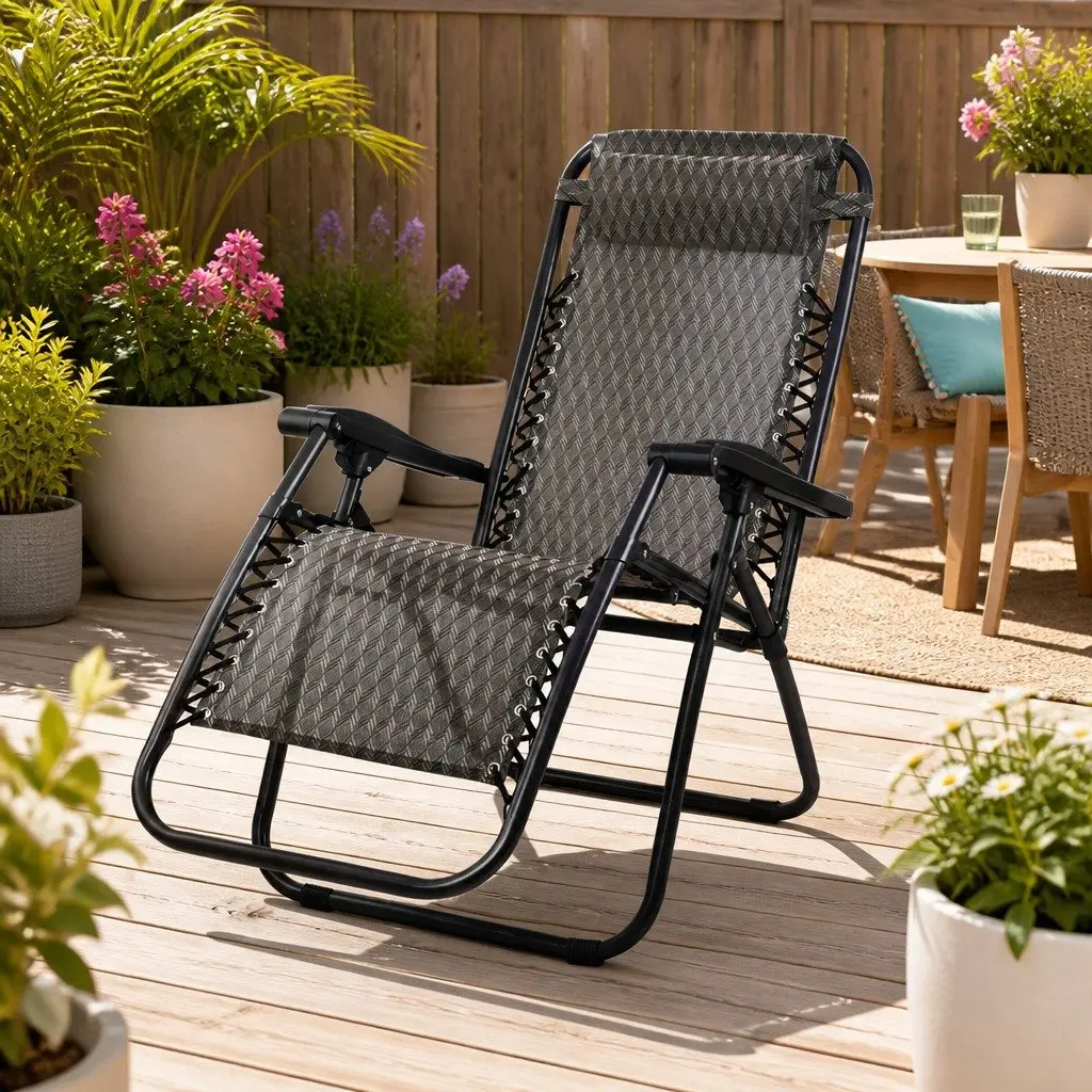 Zero Gravity Recliner Outdoor Chair Adjustable Lounge Folding Grey