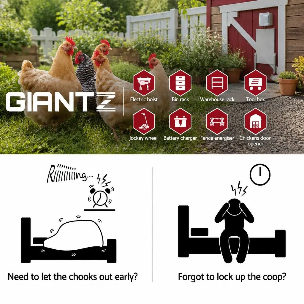 Automatic Door Opener for Chicken Coop with Timer Light Sensor Control Silver
