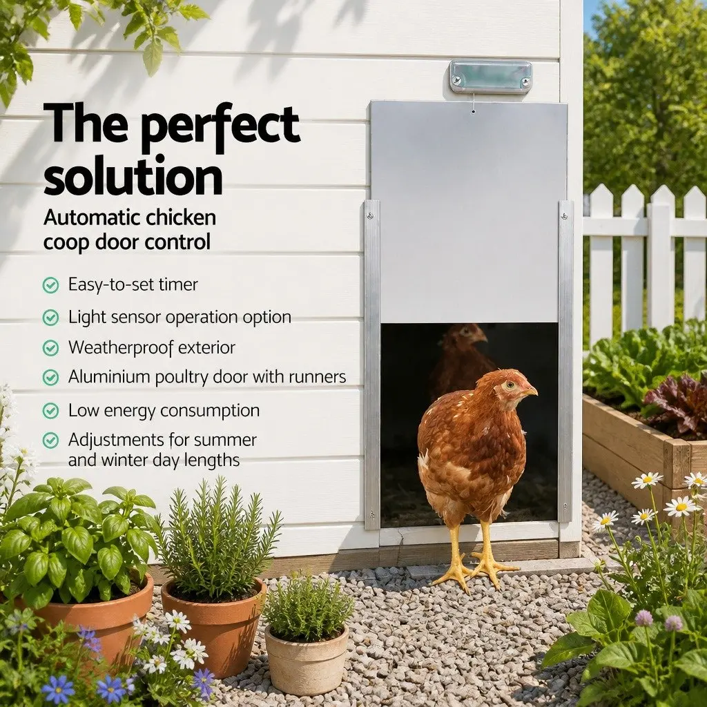 Automatic Door Opener for Chicken Coop with Timer Light Sensor Control Silver