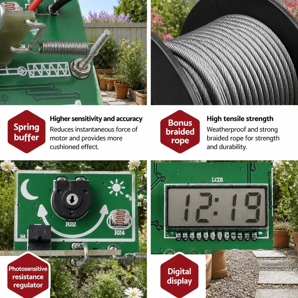 Automatic Door Opener for Chicken Coop with Timer Light Sensor Control Silver