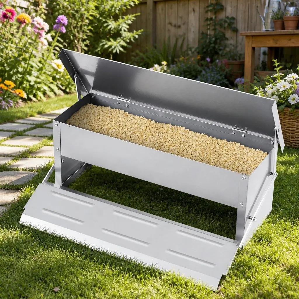 Automatic Chicken Feeder Silver Galvanized Steel Weight Operated 5KG for Poultry