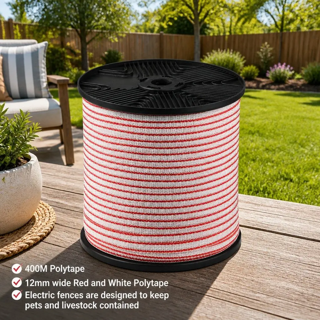 Electric Fence Poly Tape 400M Red White Livestock Fencing Wire