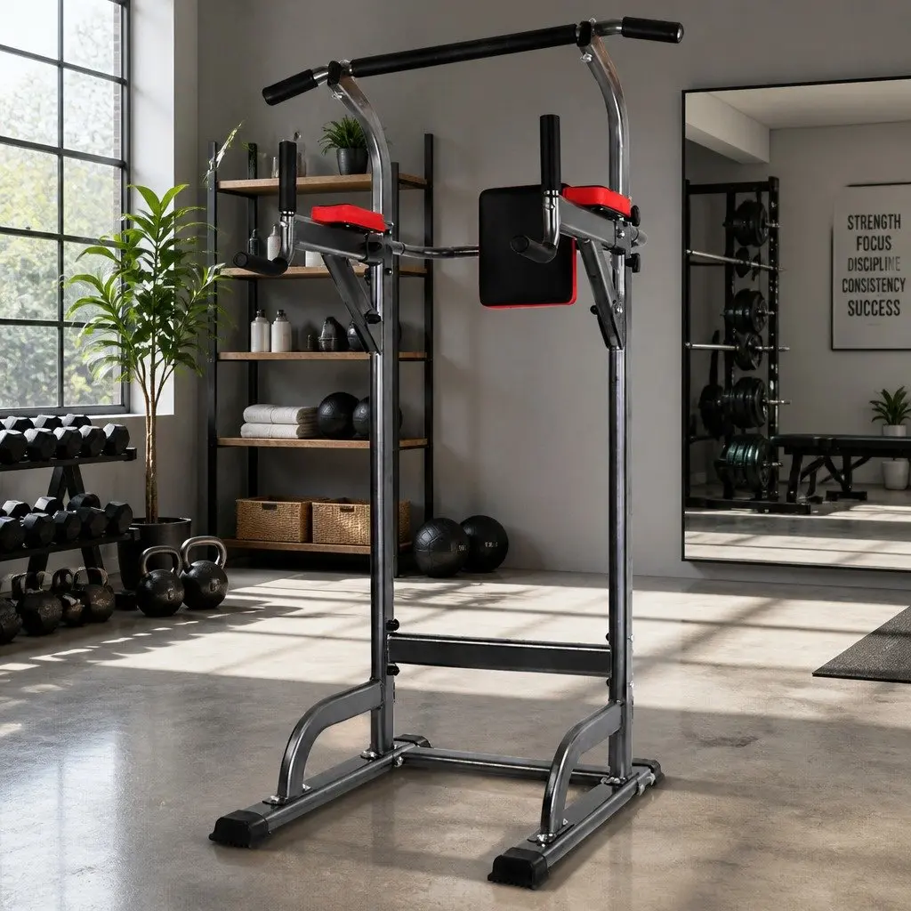 Exercise Tower Adjustable Height Multi-Function Gym Station Black