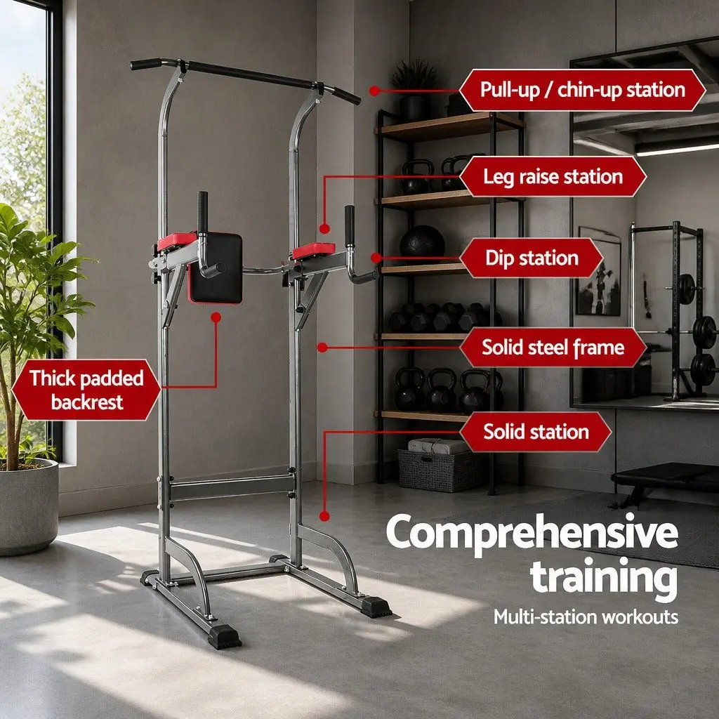 Exercise Tower Adjustable Height Multi-Function Gym Station Black