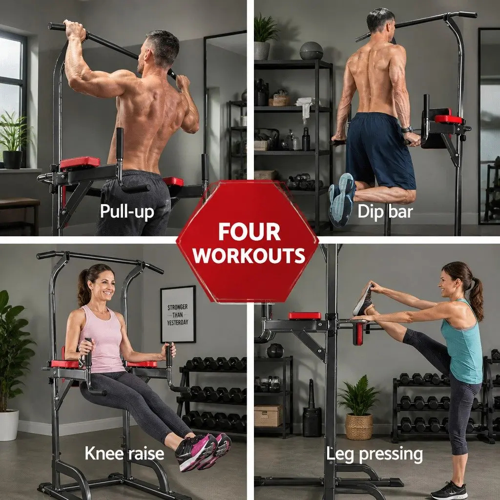 Exercise Tower Adjustable Height Multi-Function Gym Station Black