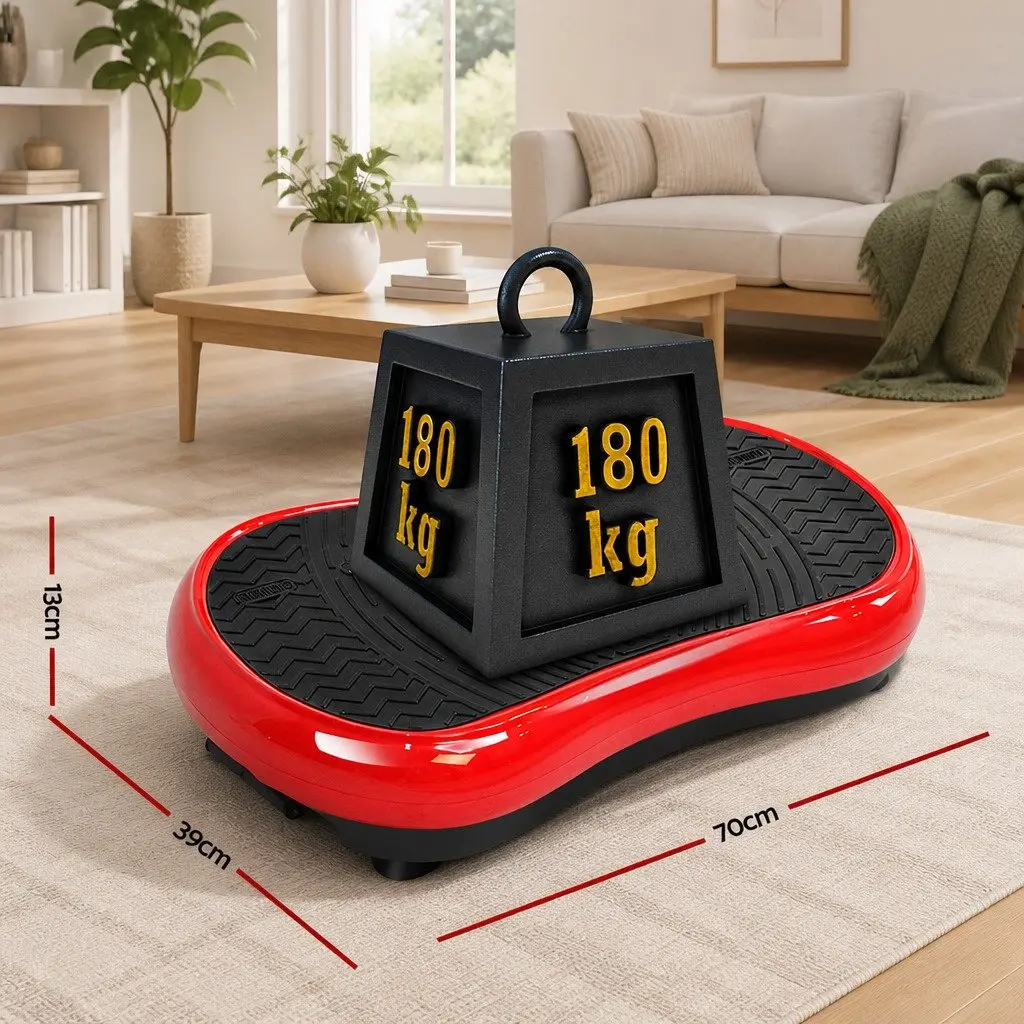 Vibration Machine Platform Fitness Trainer Home Gym Compact Red 70 x 39 x 13cm with Resistance Bands