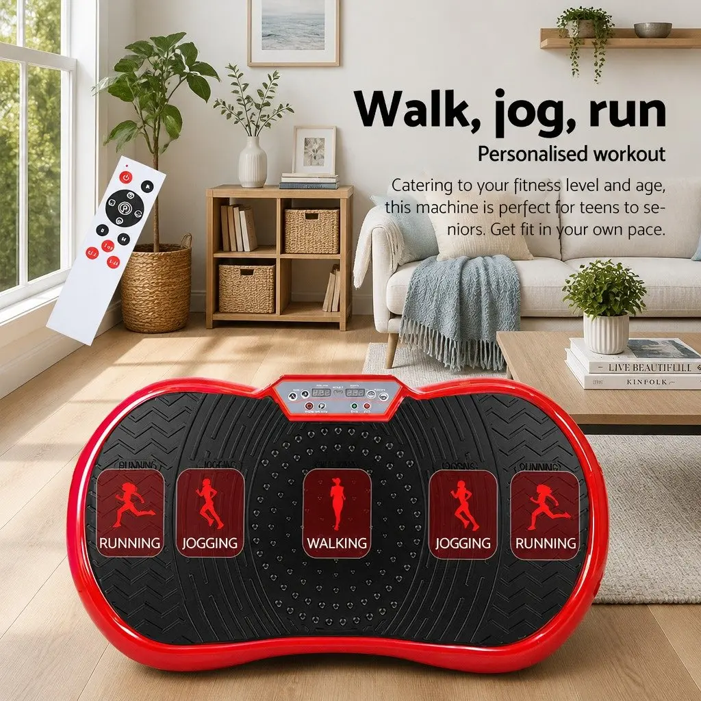 Vibration Machine Platform Fitness Trainer Home Gym Compact Red 70 x 39 x 13cm with Resistance Bands