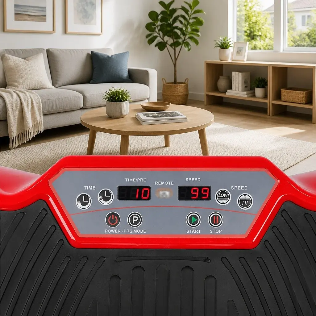 Vibration Machine Platform Fitness Trainer Home Gym Compact Red 70 x 39 x 13cm with Resistance Bands
