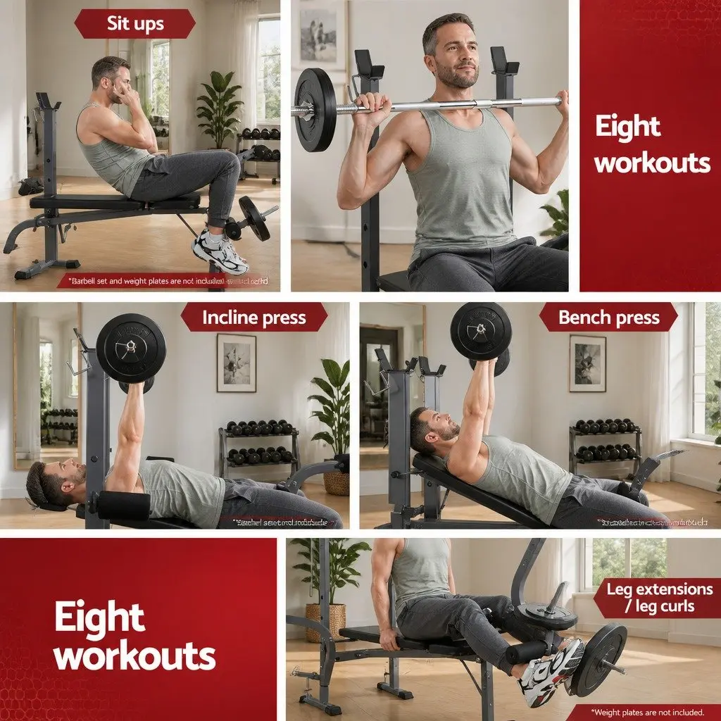 Weight Bench 8 in 1 Adjustable Multi Exercise Home Gym Black