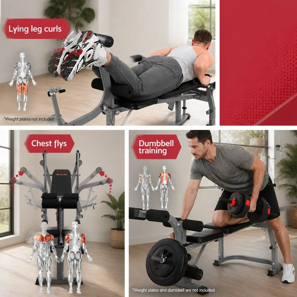 Weight Bench 8 in 1 Adjustable Multi Exercise Home Gym Black
