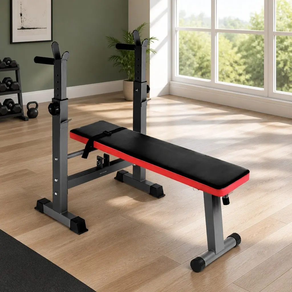 Weight Bench Squat Rack Home Gym Equipment Press 200kg Capacity Black