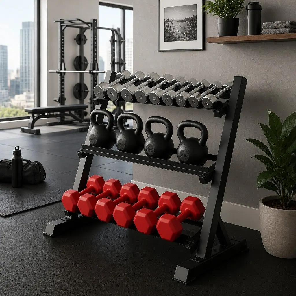 Dumbbell Rack 3-Tier Weight Storage Home Gym Kettlebell Organiser Black Steel