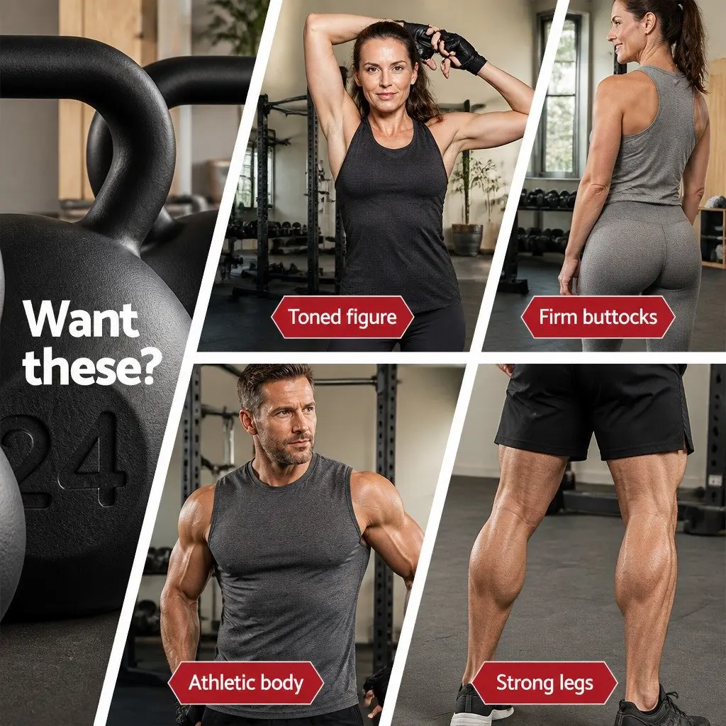 Kettlebell Set 22kg Home Gym Weight Training Free Weights Black