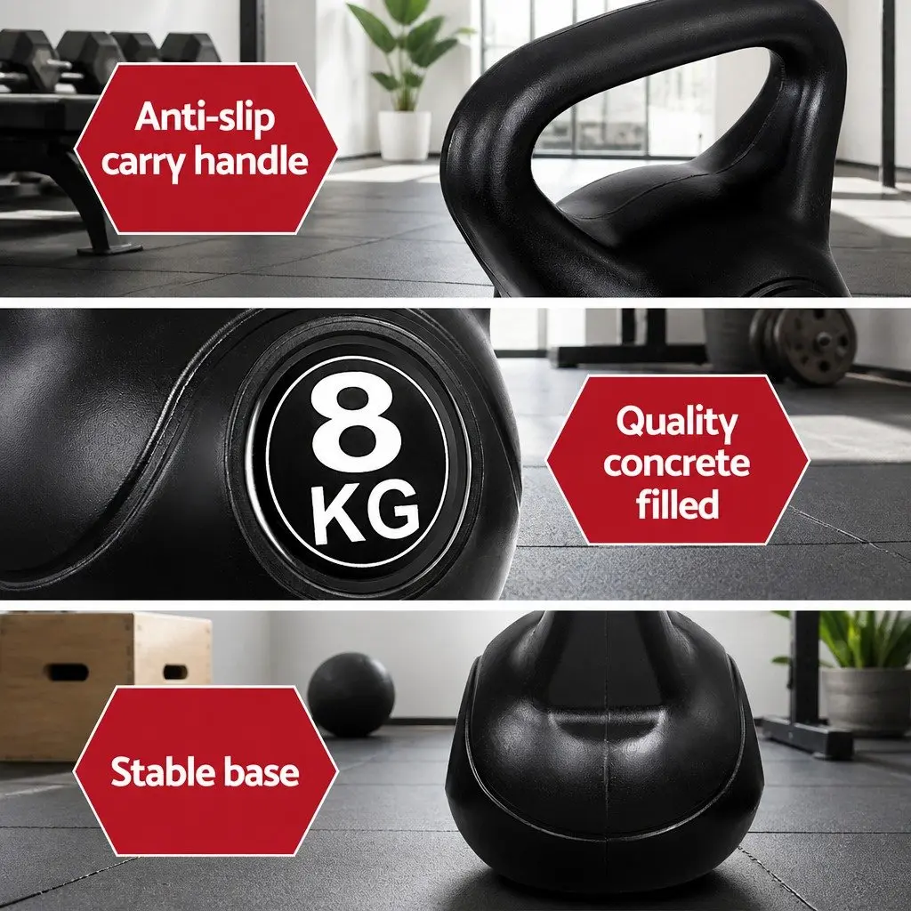 Kettlebell Set 22kg Home Gym Weight Training Free Weights Black