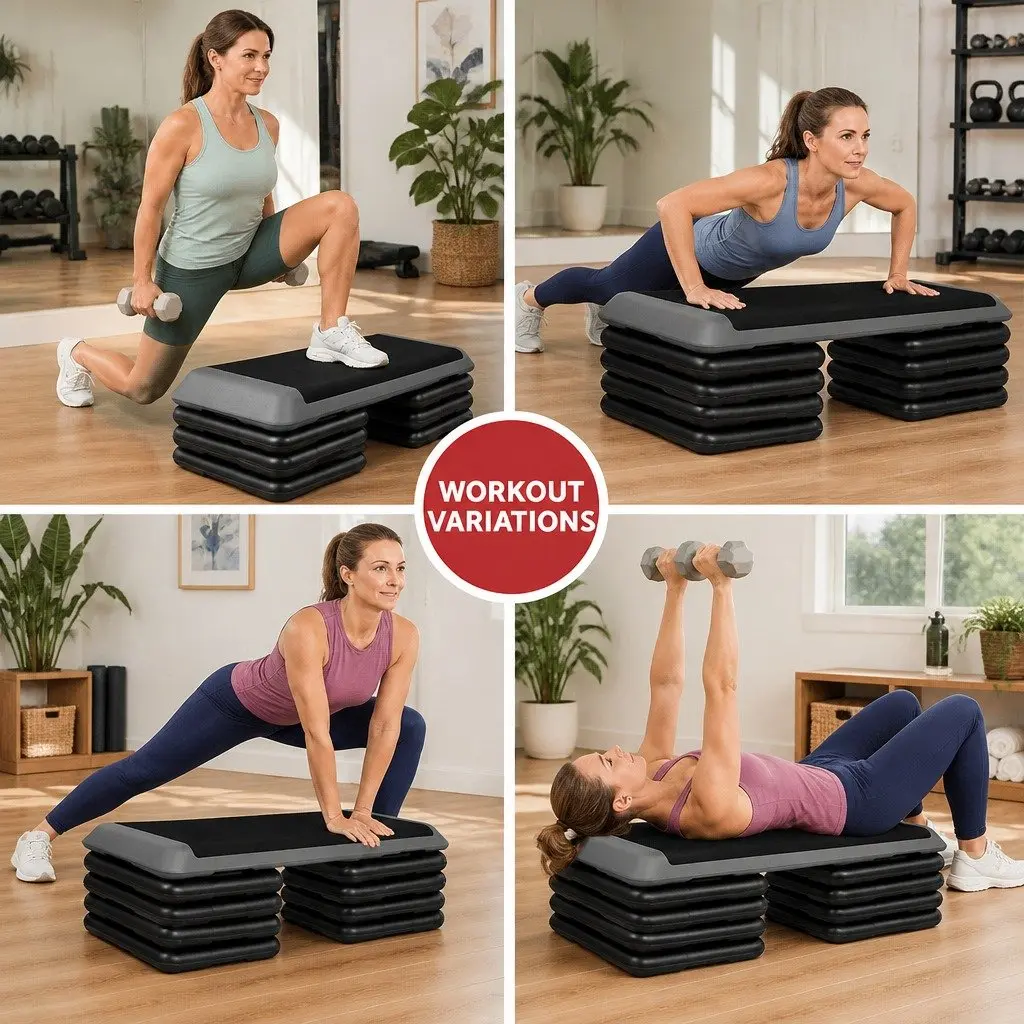 Aerobic Step Riser Exercise Stepper Block Adjustable Height Black 4 Piece