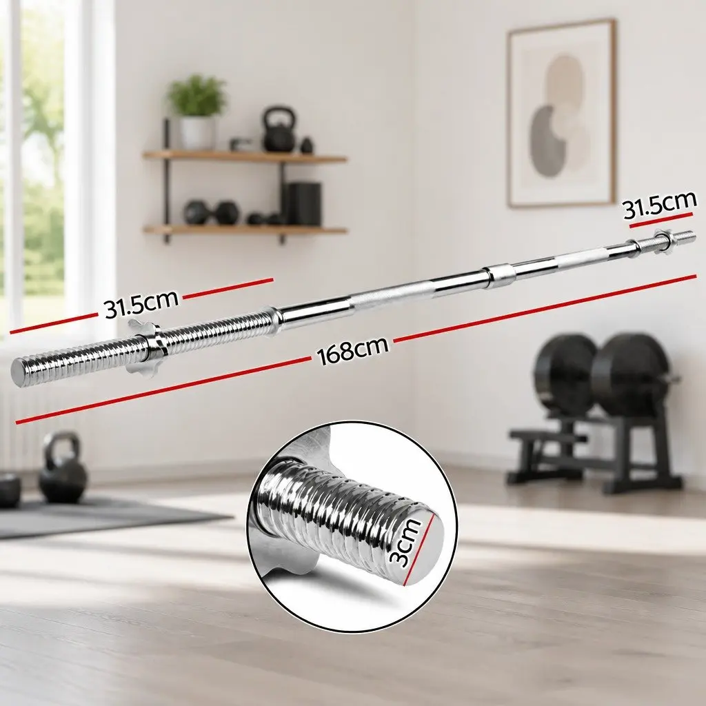 Barbell Bar 168cm 5.5FT Steel Weight Lifting Rod Home Gym Exercise Silver