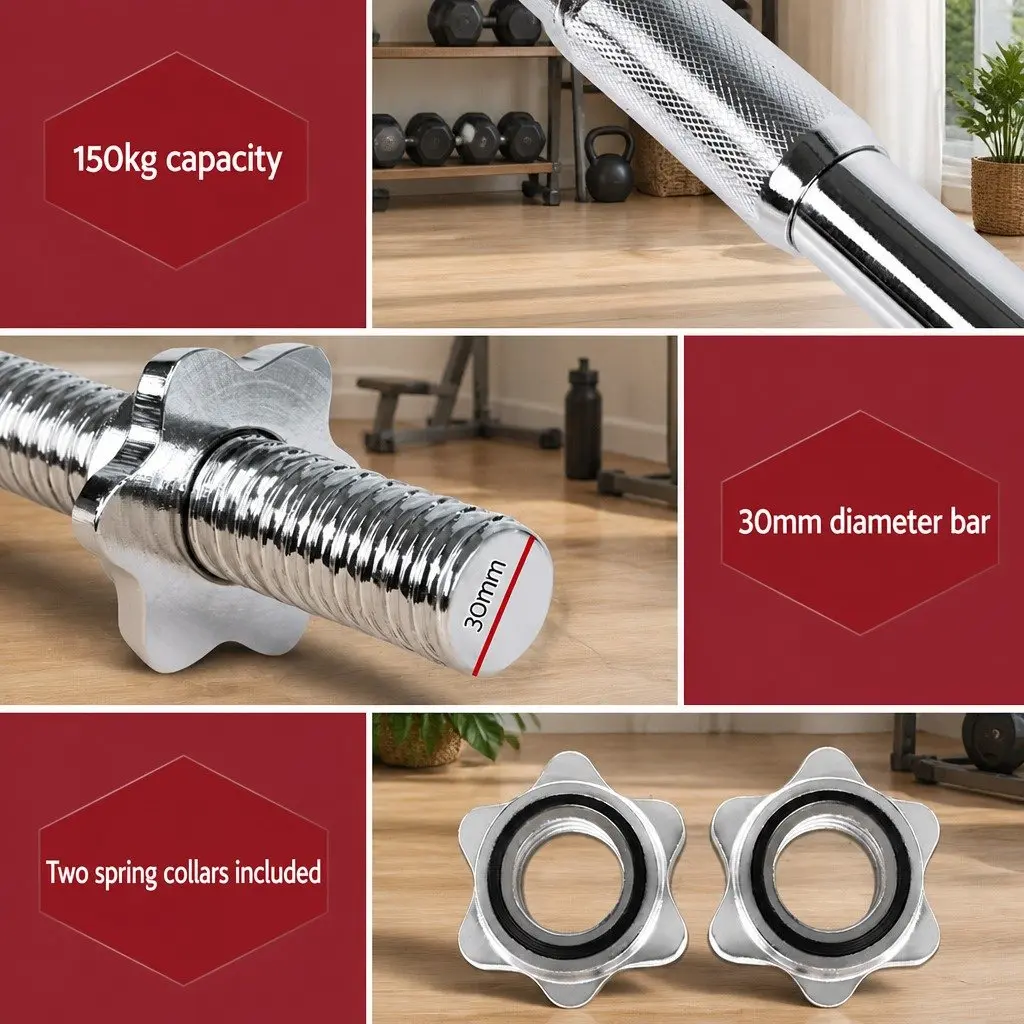 Barbell Bar 168cm 5.5FT Steel Weight Lifting Rod Home Gym Exercise Silver