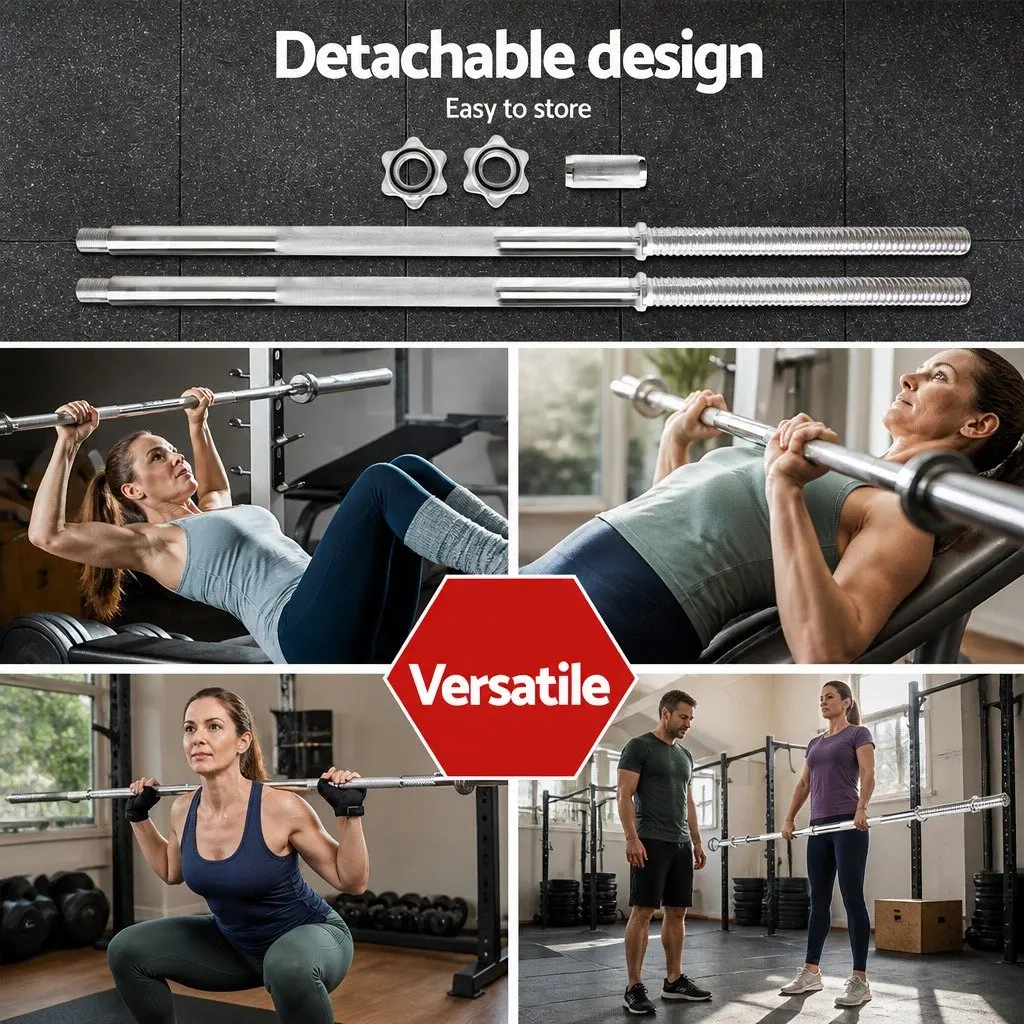 Barbell Bar 168cm 5.5FT Steel Weight Lifting Rod Home Gym Exercise Silver