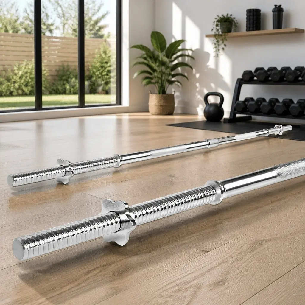 Barbell Bar 168cm 5.5FT Steel Weight Lifting Rod Home Gym Exercise Silver