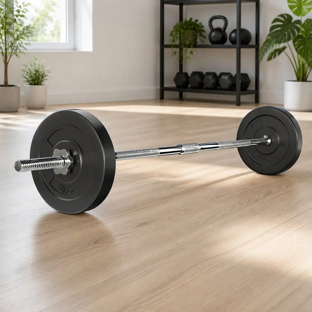 Barbell Set Weight Plates Home Gym Exercise 18kg Black and Silver