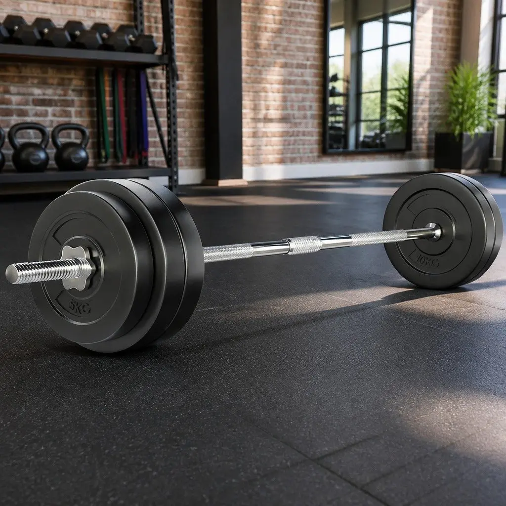 58kg Barbell Set Weight Plates Home Gym Exercise Bench 168cm Bar Lifting