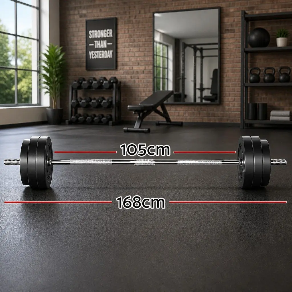 Barbell Set Weight Plates Home Gym Exercise 58kg 168cm Black