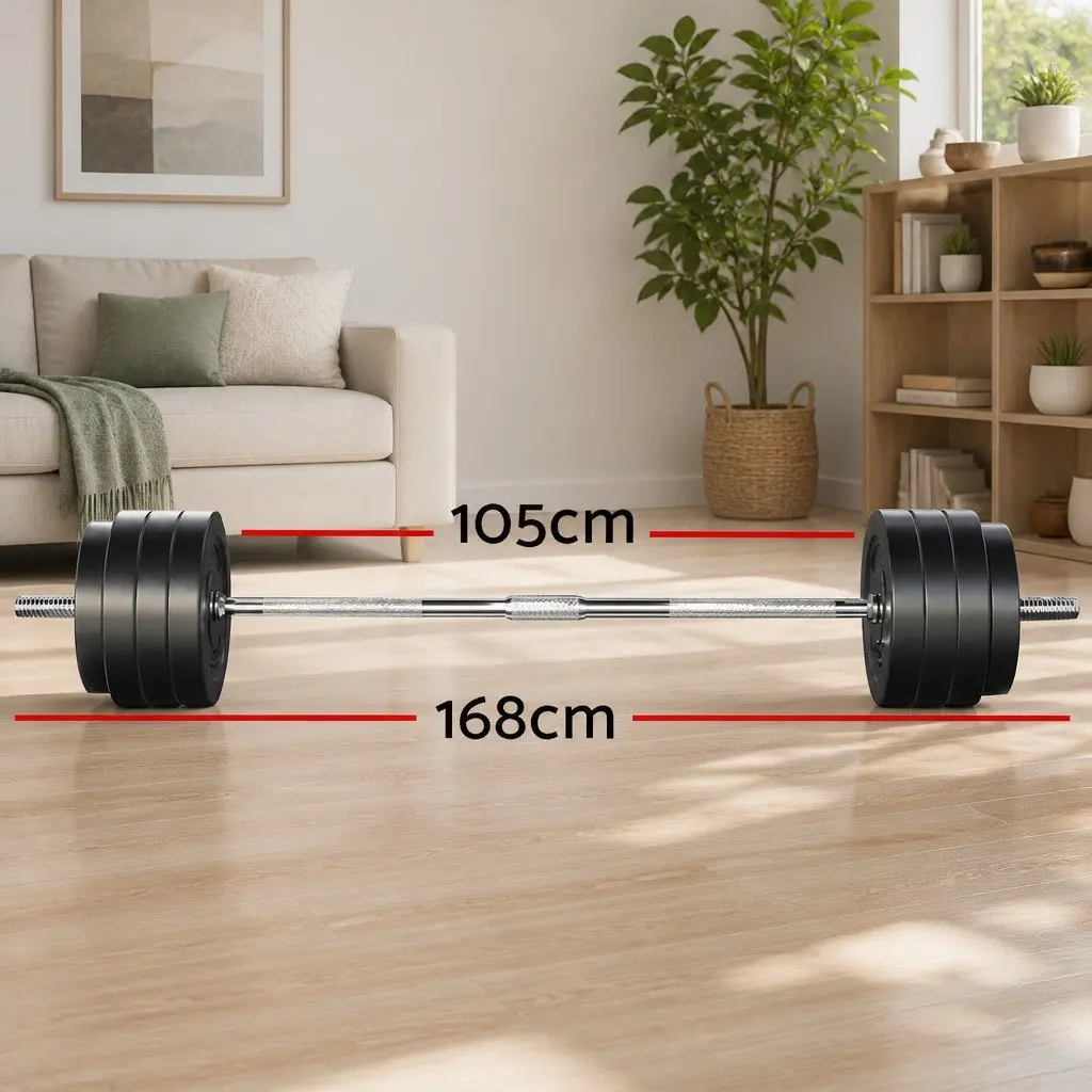 Barbell Weight Plates Set for Strength Training 78kg with 168cm Steel Bar Black