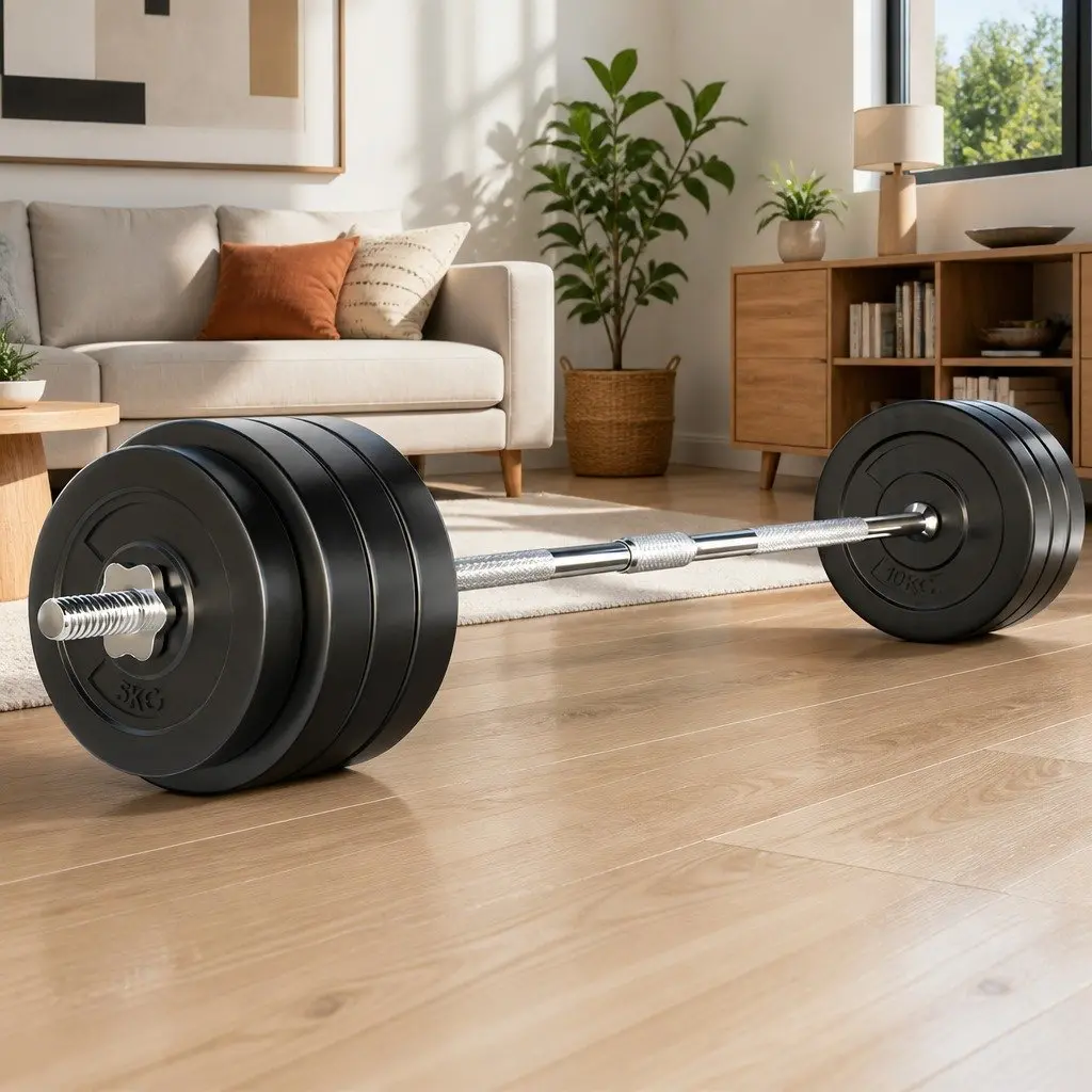 Barbell Weight Plates Set for Strength Training 78kg with 168cm Steel Bar Black