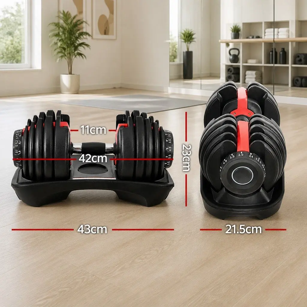 Adjustable Dumbbell Set Weight Plates Home Gym Exercise 24kg Black