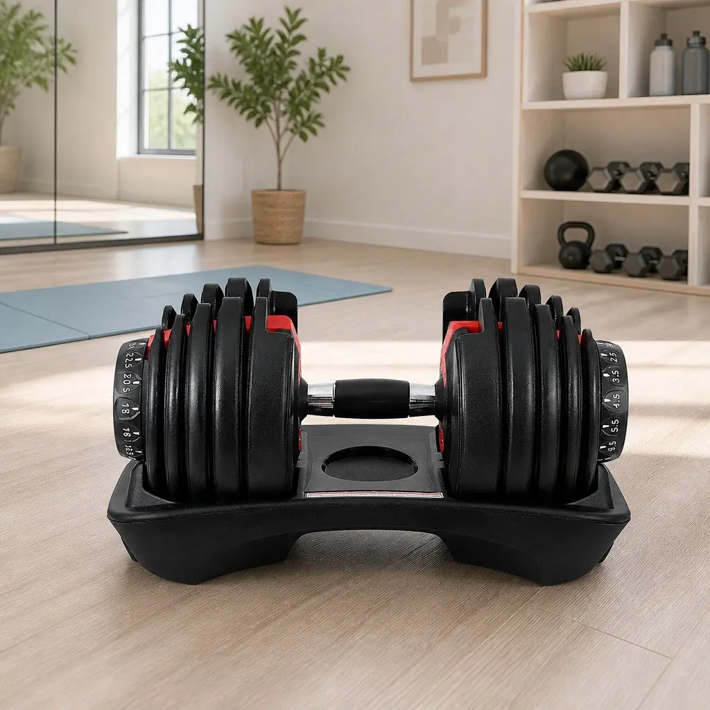 Adjustable Dumbbell Set Weight Plates Home Gym Exercise 24kg Black