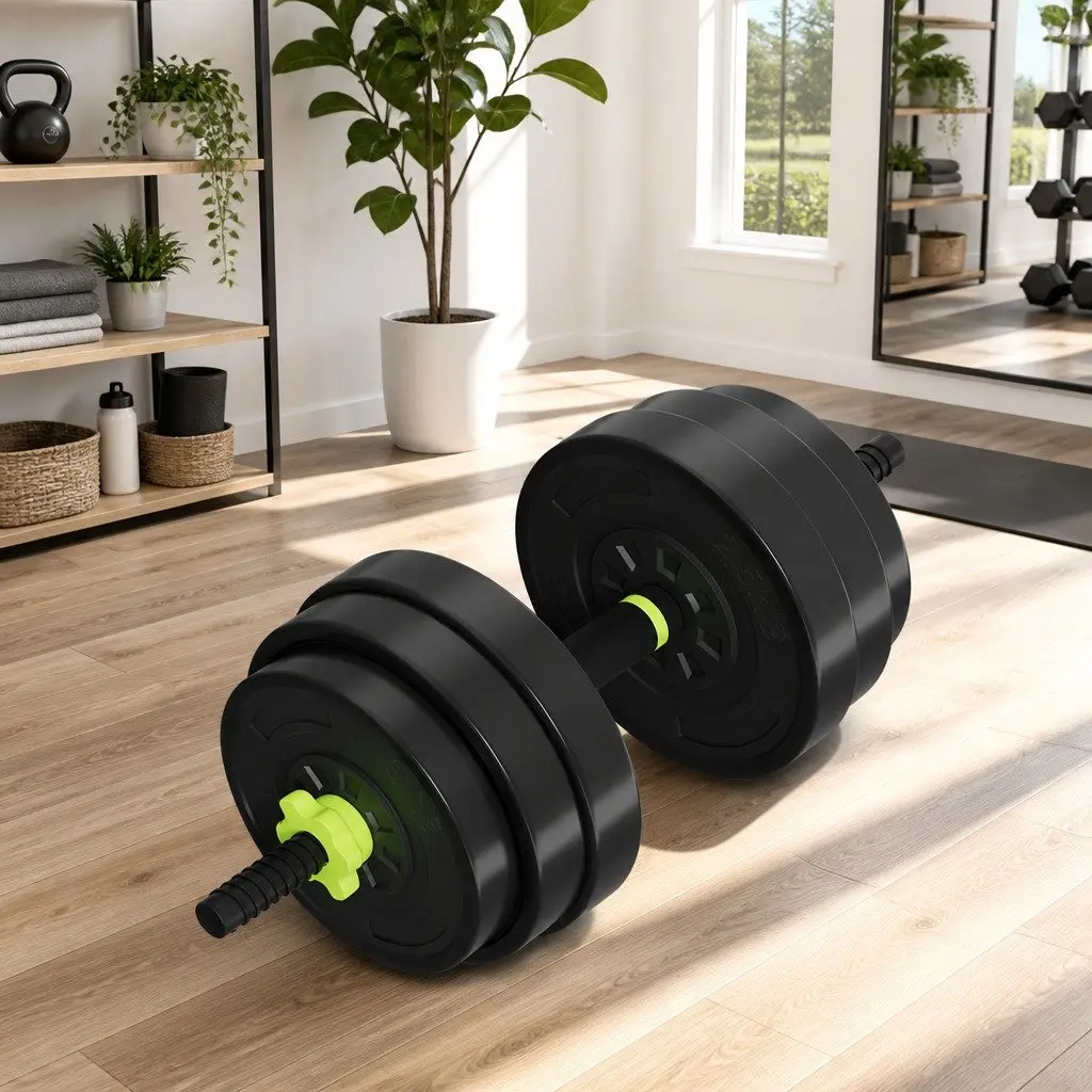 Adjustable Dumbbell Barbell Kettlebell Weight Plates Set 25kg Black Green