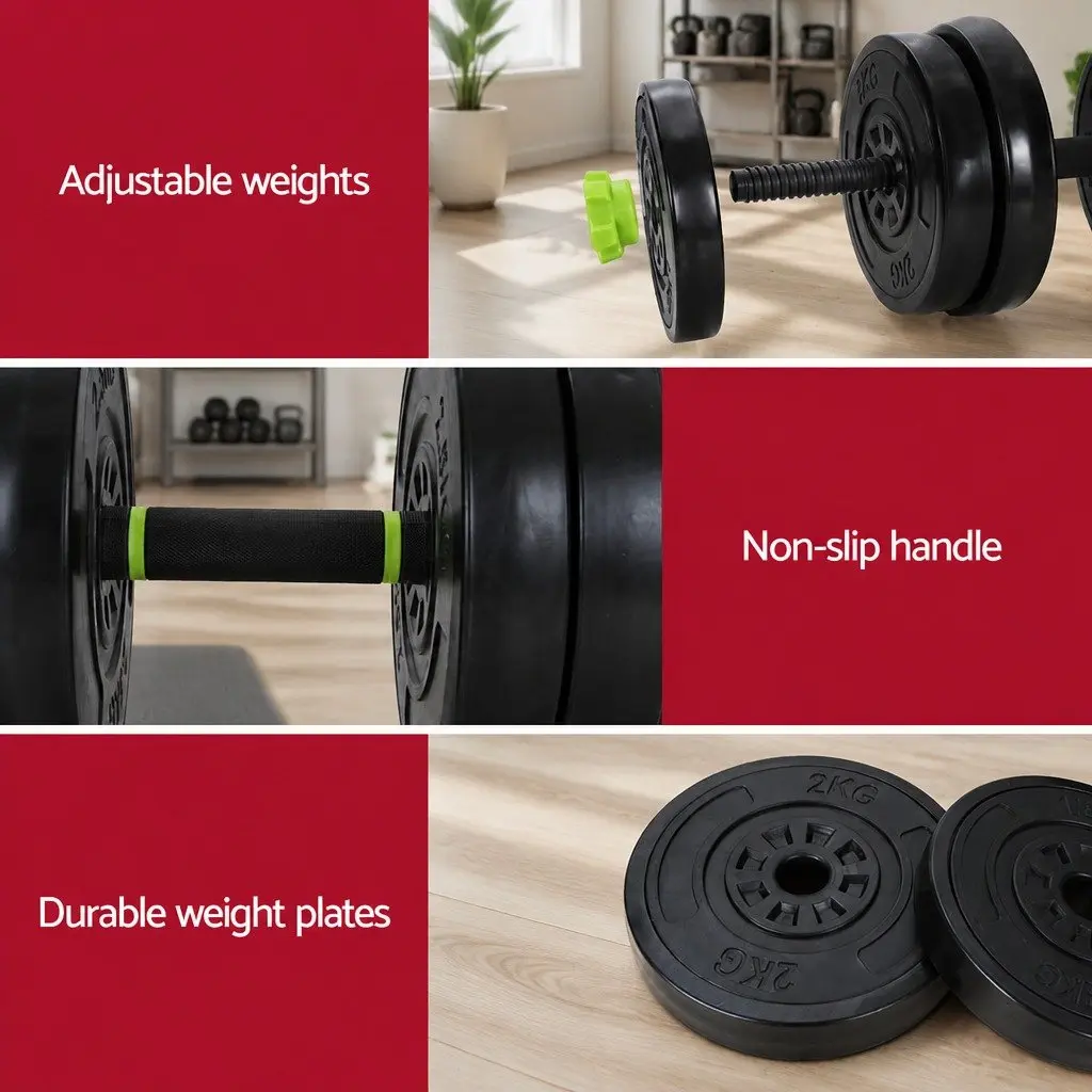 Adjustable Dumbbell Barbell Kettlebell Weight Plates Set 25kg Black Green